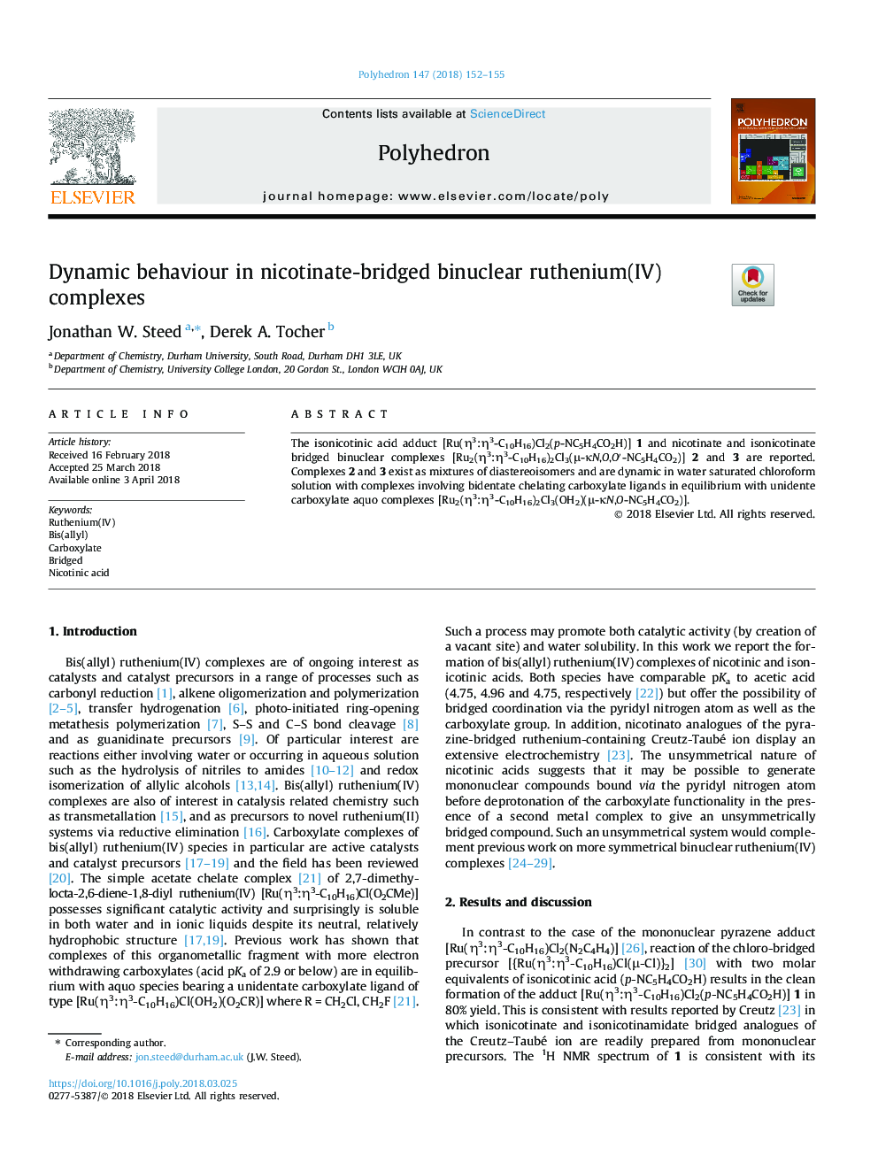 Dynamic behaviour in nicotinate-bridged binuclear ruthenium(IV) complexes