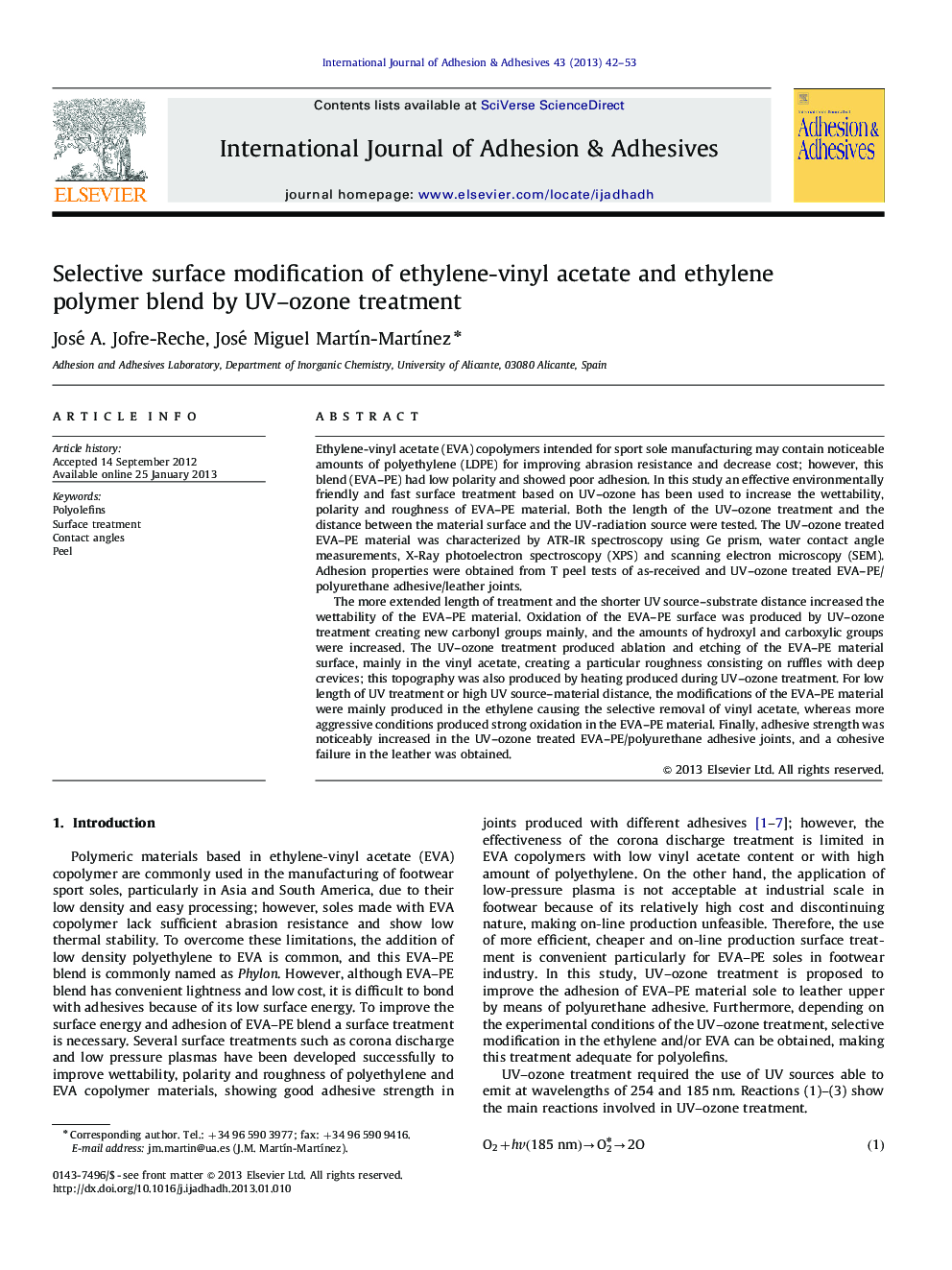 Selective surface modification of ethylene-vinyl acetate and ethylene polymer blend by UV–ozone treatment