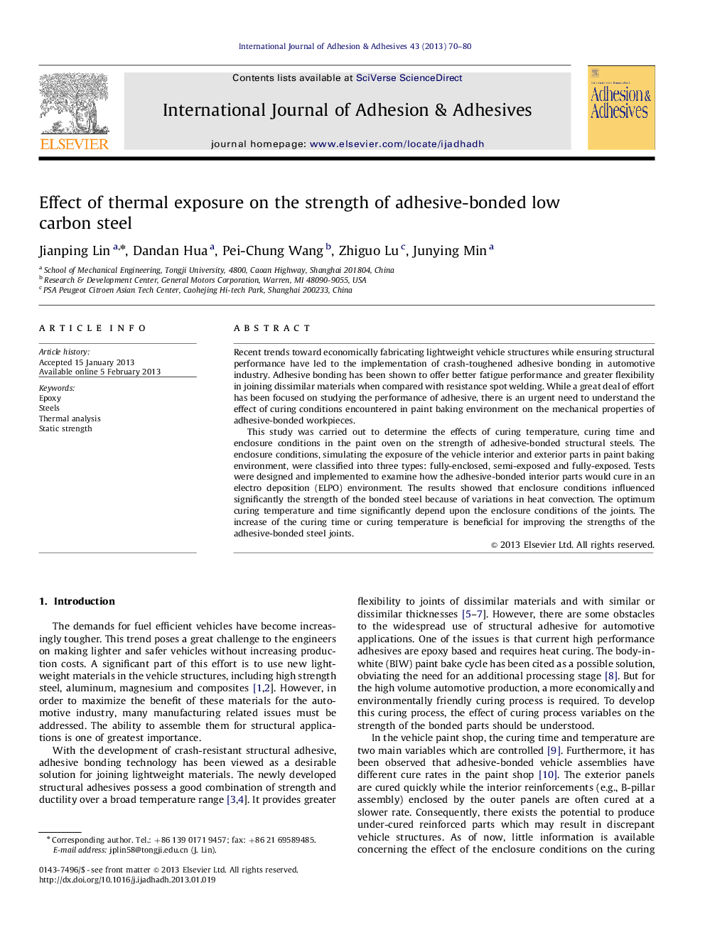 Effect of thermal exposure on the strength of adhesive-bonded low carbon steel