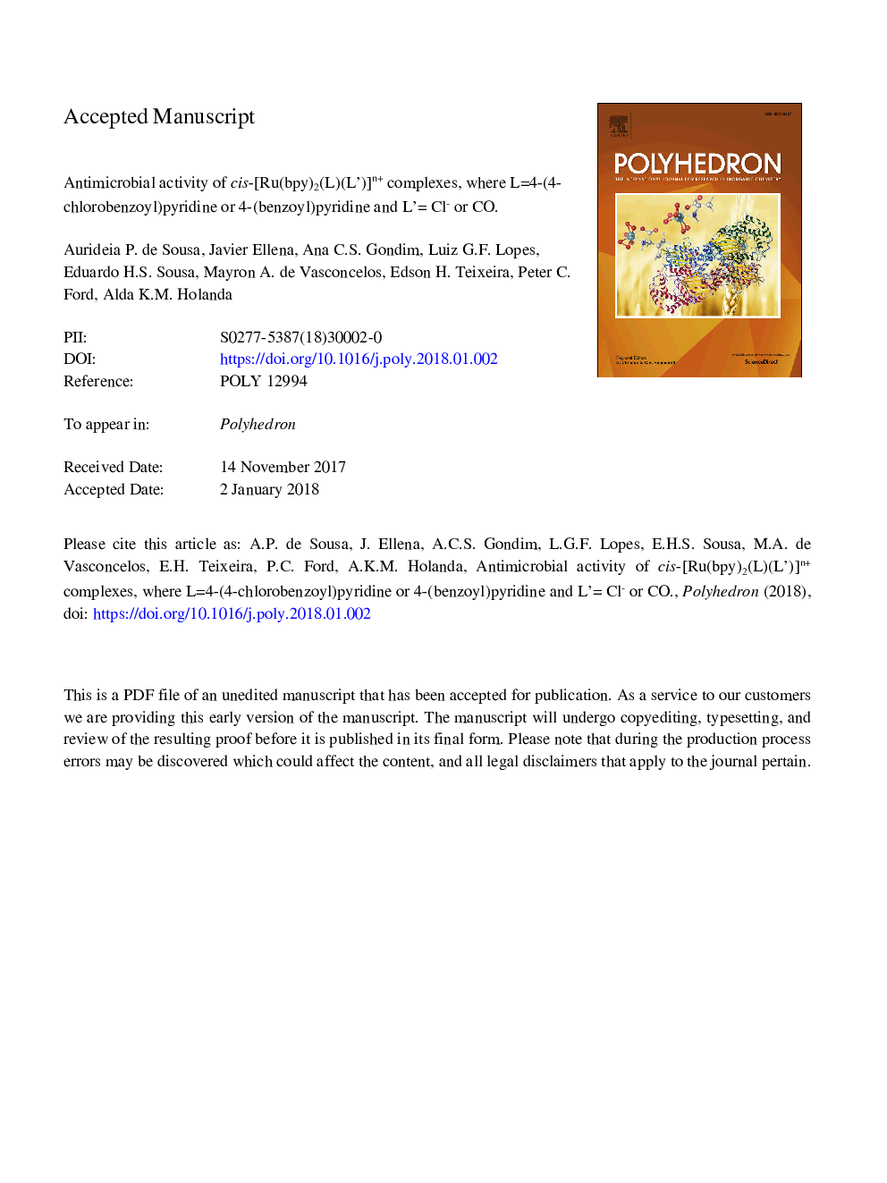 Antimicrobial activity of cis-[Ru(bpy)2(L)(Lâ²)]n+ complexes, where Lâ¯=â¯4-(4-chlorobenzoyl)pyridine or 4-(benzoyl)pyridine and Lâ²â¯=â¯Clâ or CO