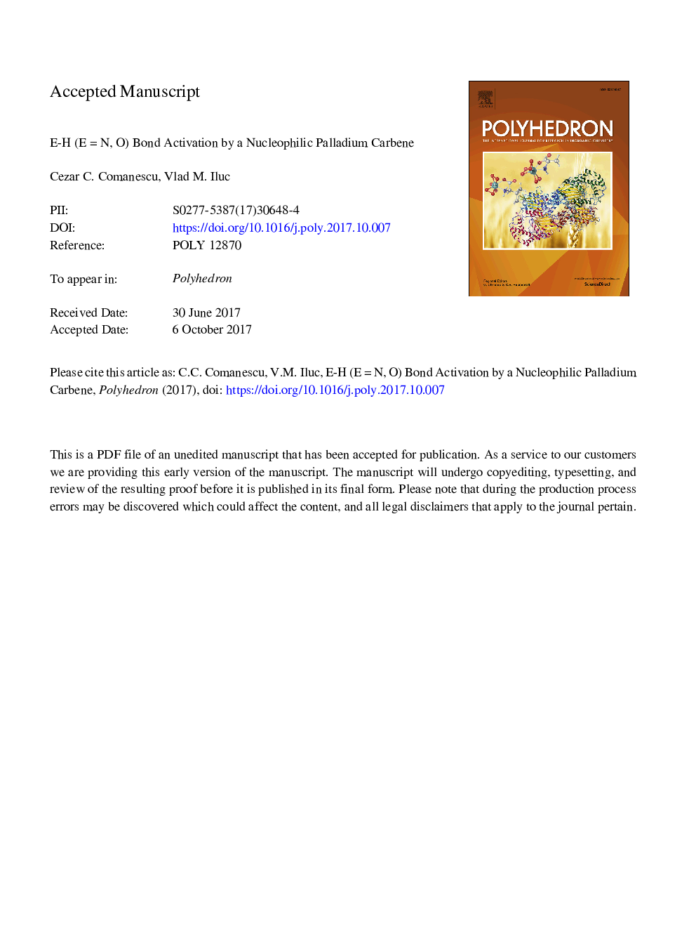 EH (Eâ¯=â¯N, O) bond activation by a nucleophilic palladium carbene