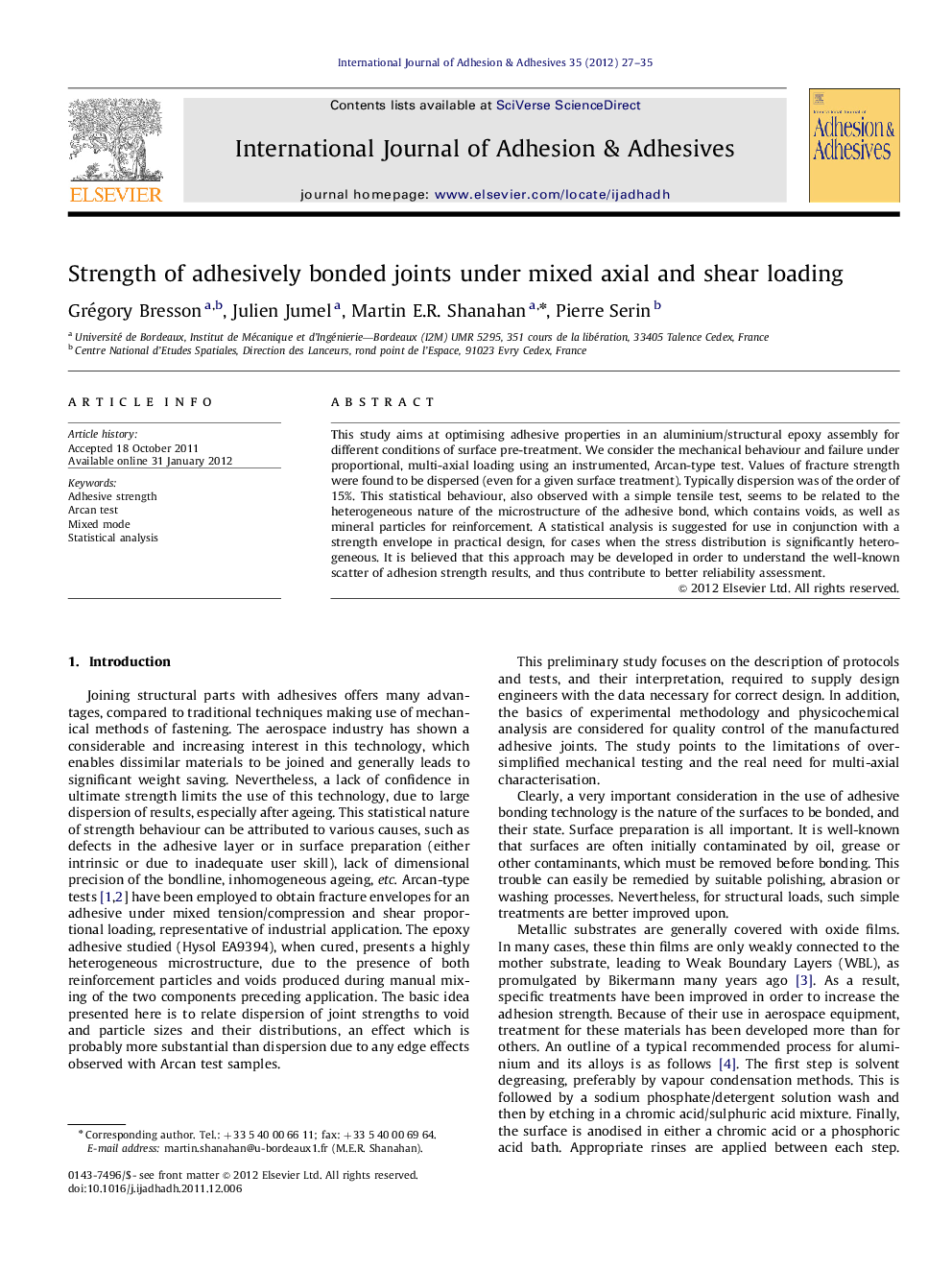 Strength of adhesively bonded joints under mixed axial and shear loading