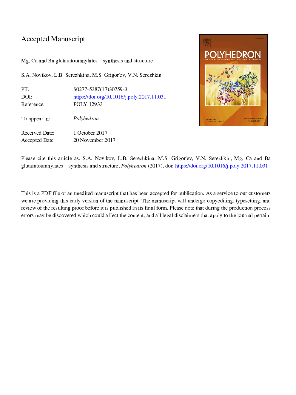 Mg, Ca and Ba glutaratouranylates - Synthesis and structure