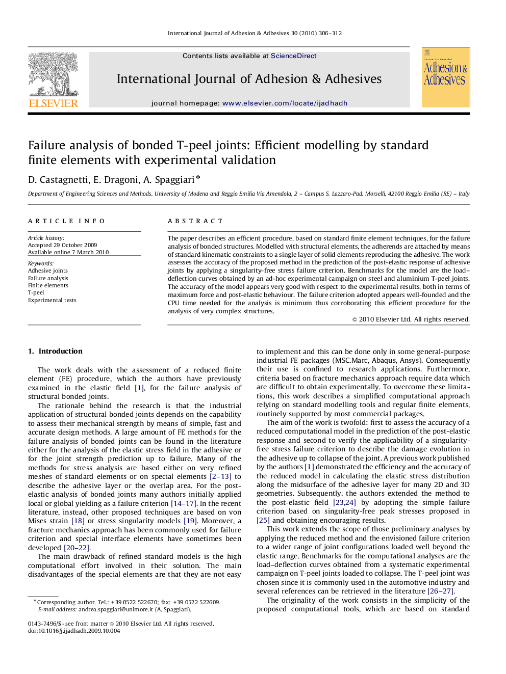 Failure analysis of bonded T-peel joints: Efficient modelling by standard finite elements with experimental validation