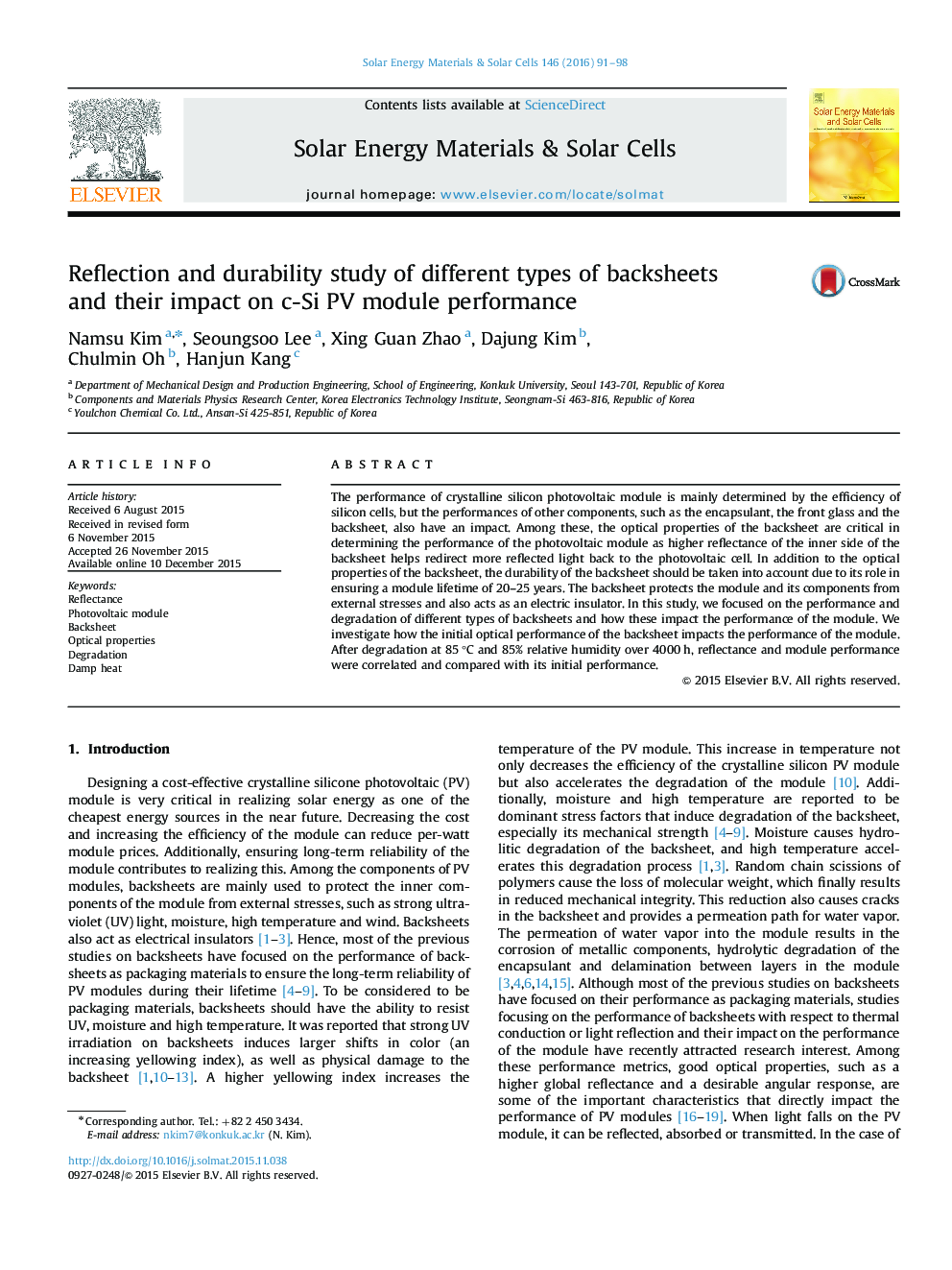 Reflection and durability study of different types of backsheets and their impact on c-Si PV module performance