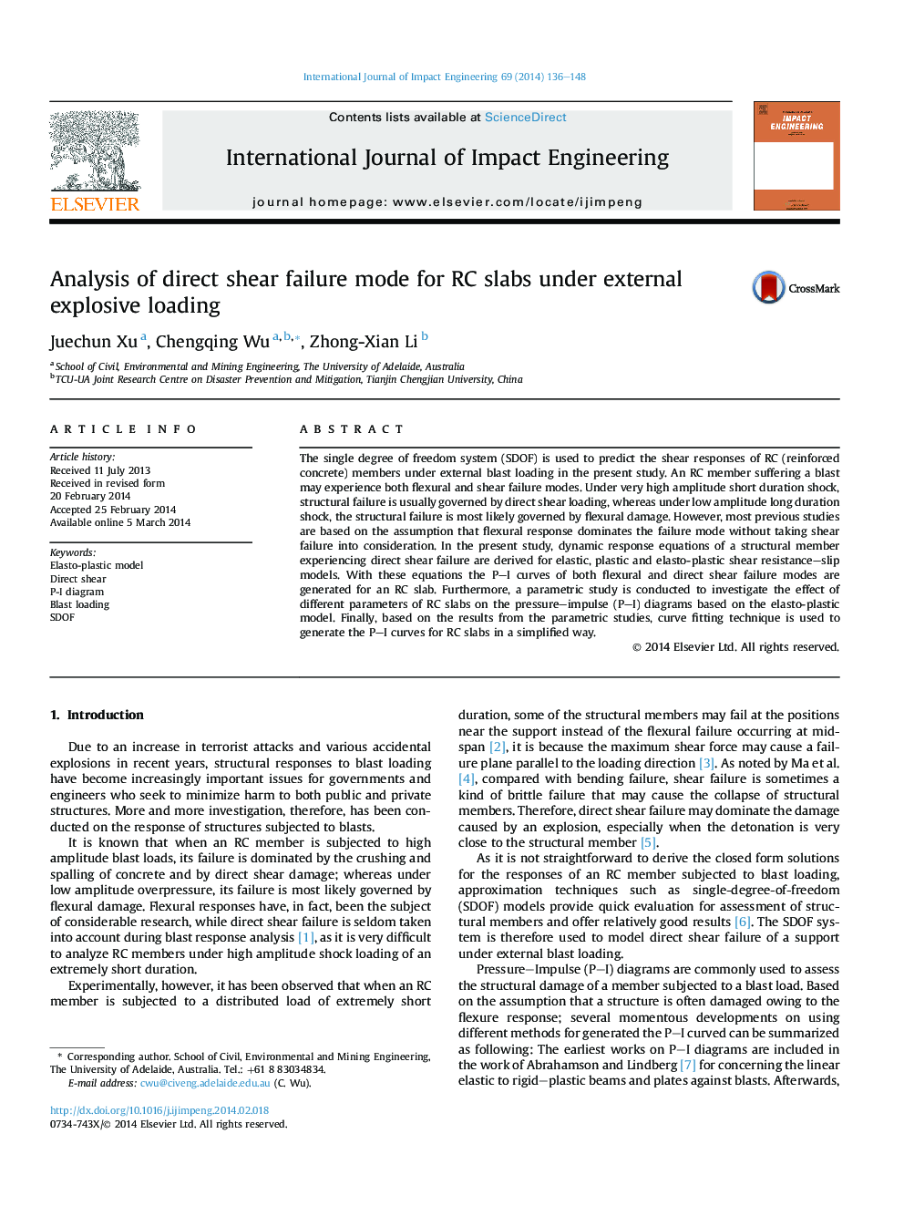 Analysis of direct shear failure mode for RC slabs under external explosive loading