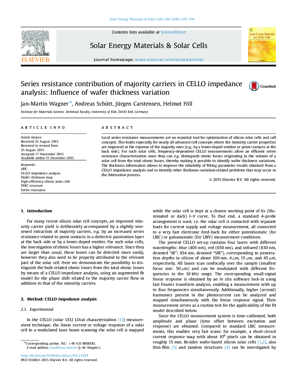 Series resistance contribution of majority carriers in CELLO impedance analysis: Influence of wafer thickness variation