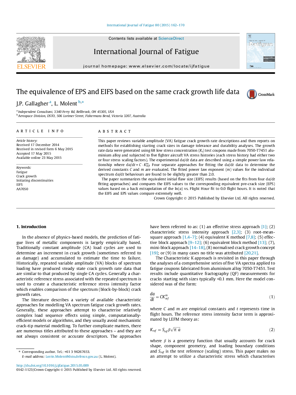 The equivalence of EPS and EIFS based on the same crack growth life data