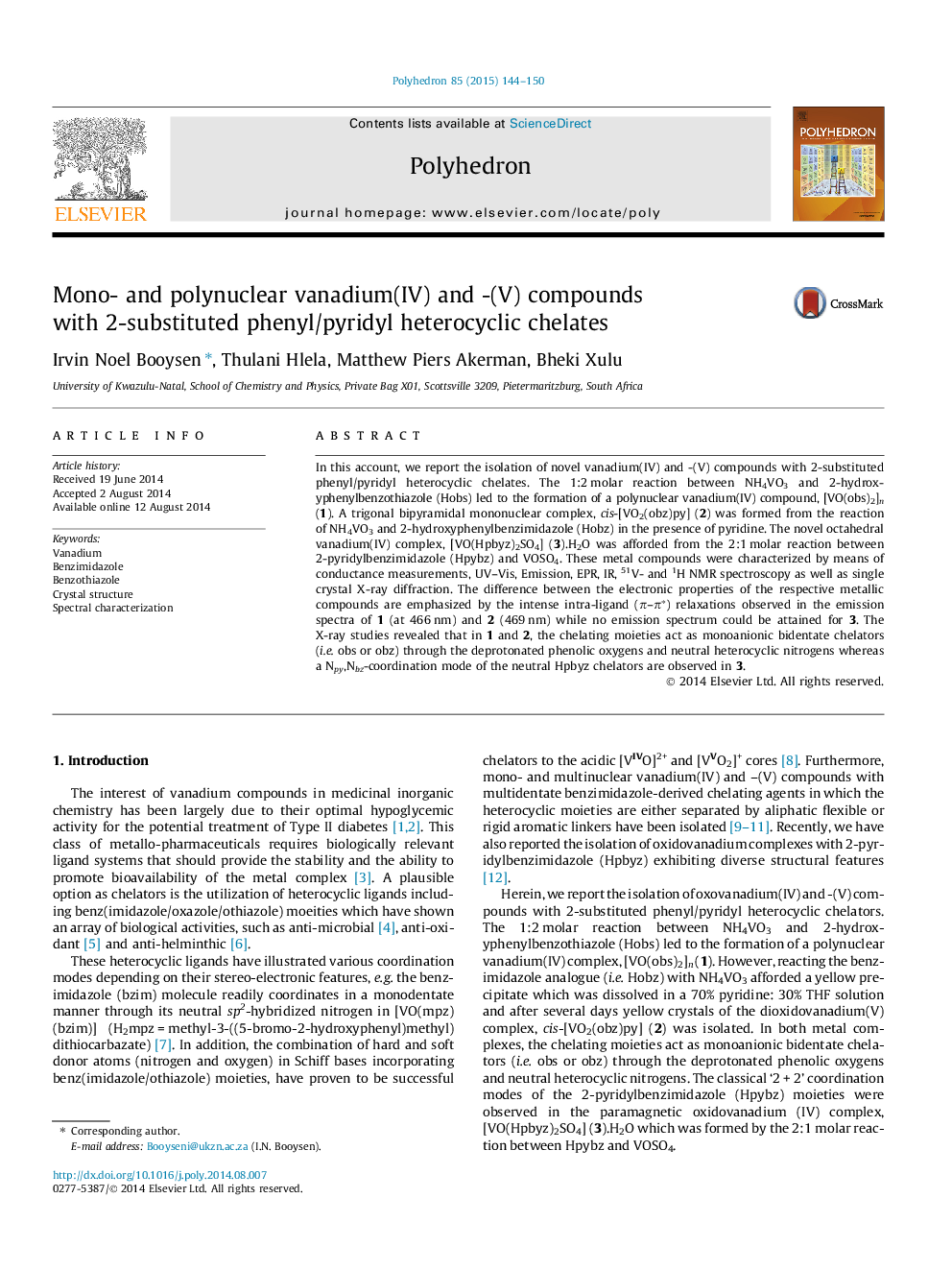 Mono- and polynuclear vanadium(IV) and -(V) compounds with 2-substituted phenyl/pyridyl heterocyclic chelates