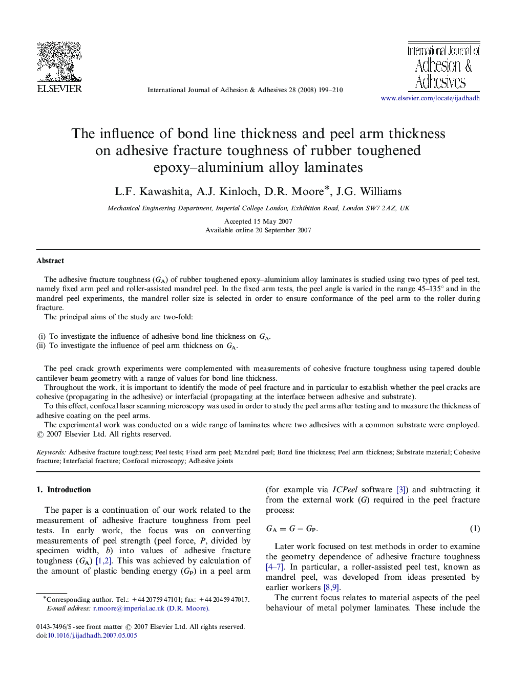 The influence of bond line thickness and peel arm thickness on adhesive fracture toughness of rubber toughened epoxy–aluminium alloy laminates