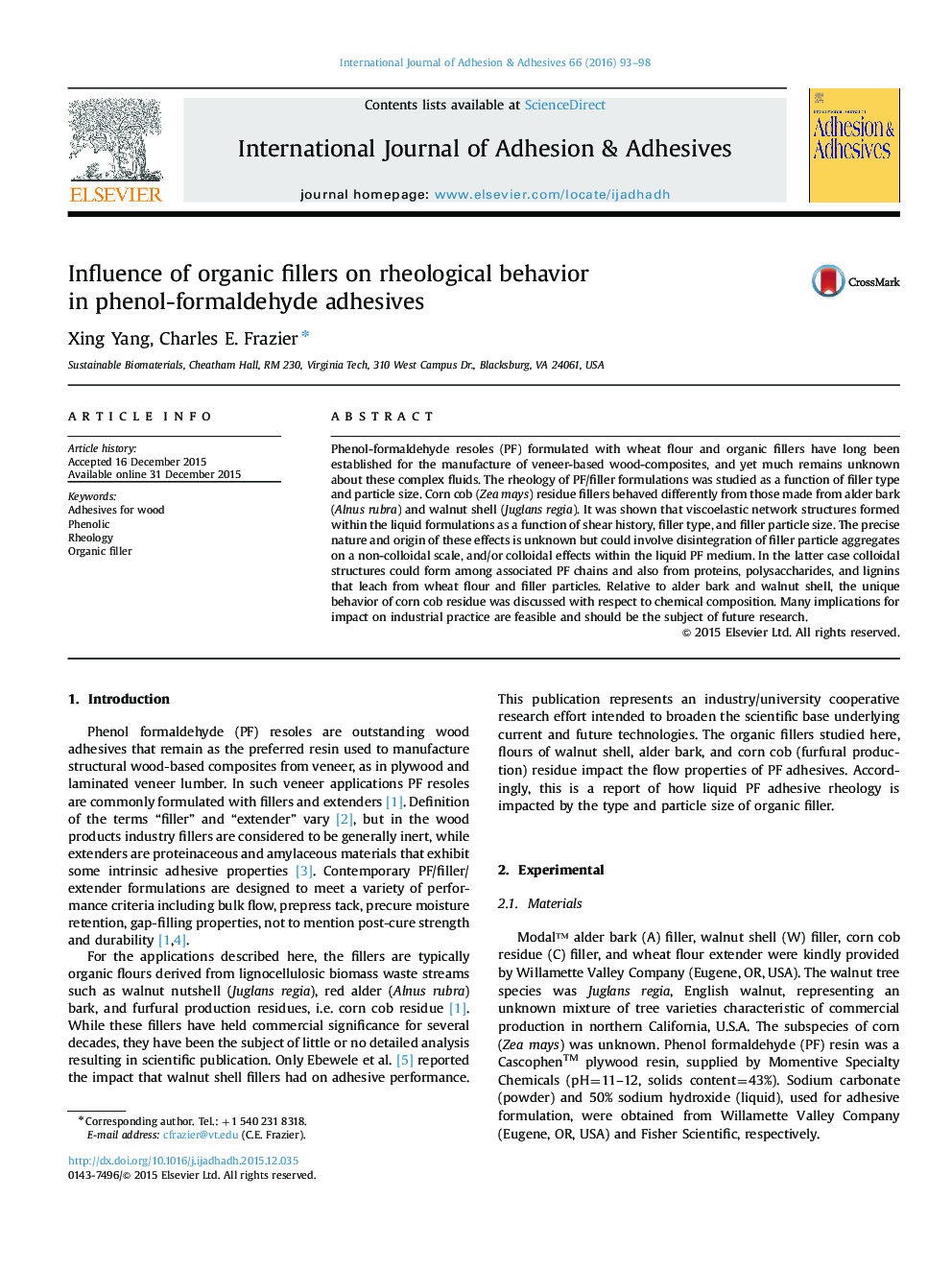 Influence of organic fillers on rheological behavior in phenol-formaldehyde adhesives