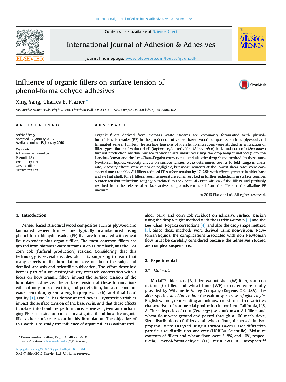 Influence of organic fillers on surface tension of phenol-formaldehyde adhesives