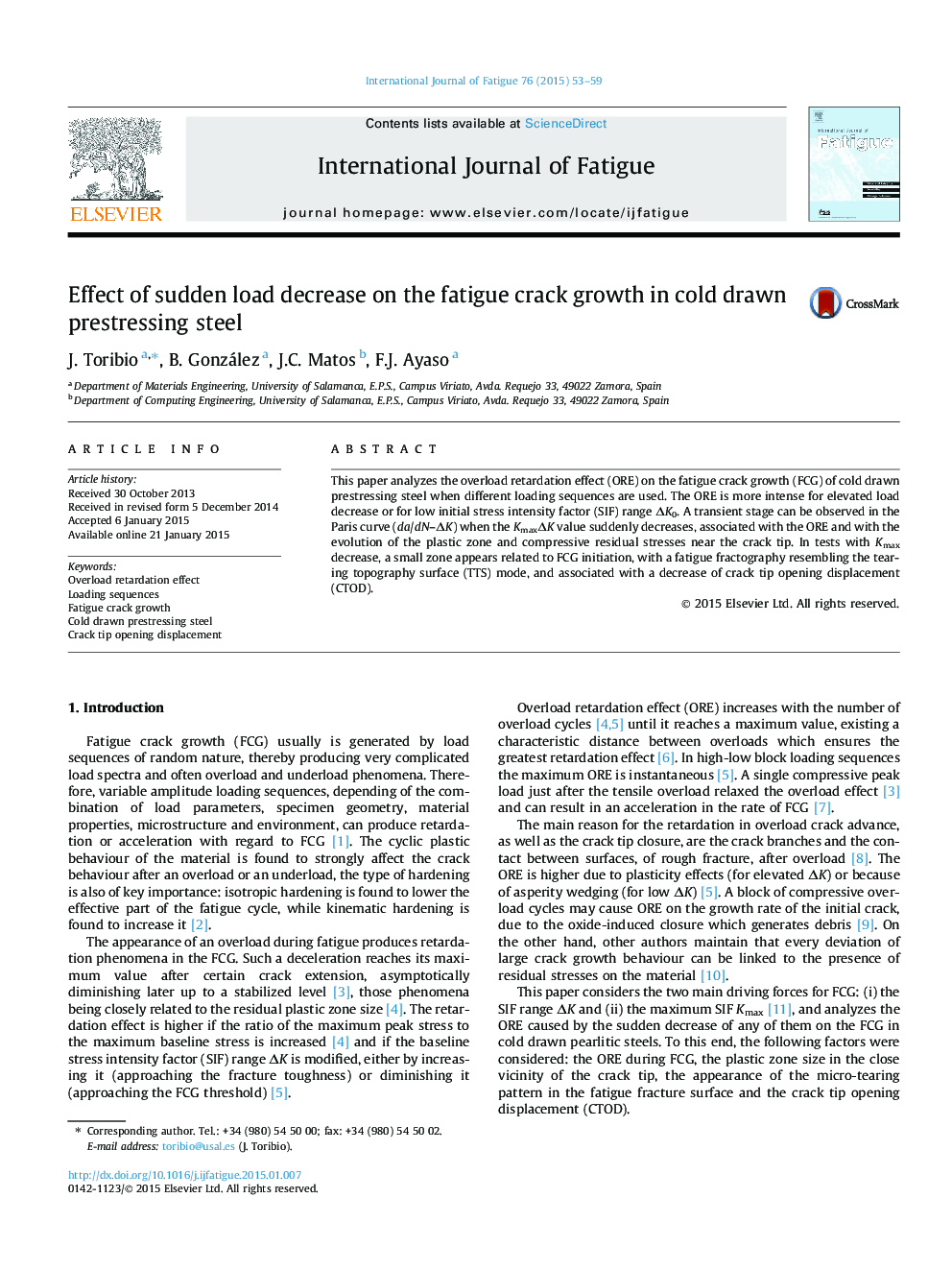 Effect of sudden load decrease on the fatigue crack growth in cold drawn prestressing steel