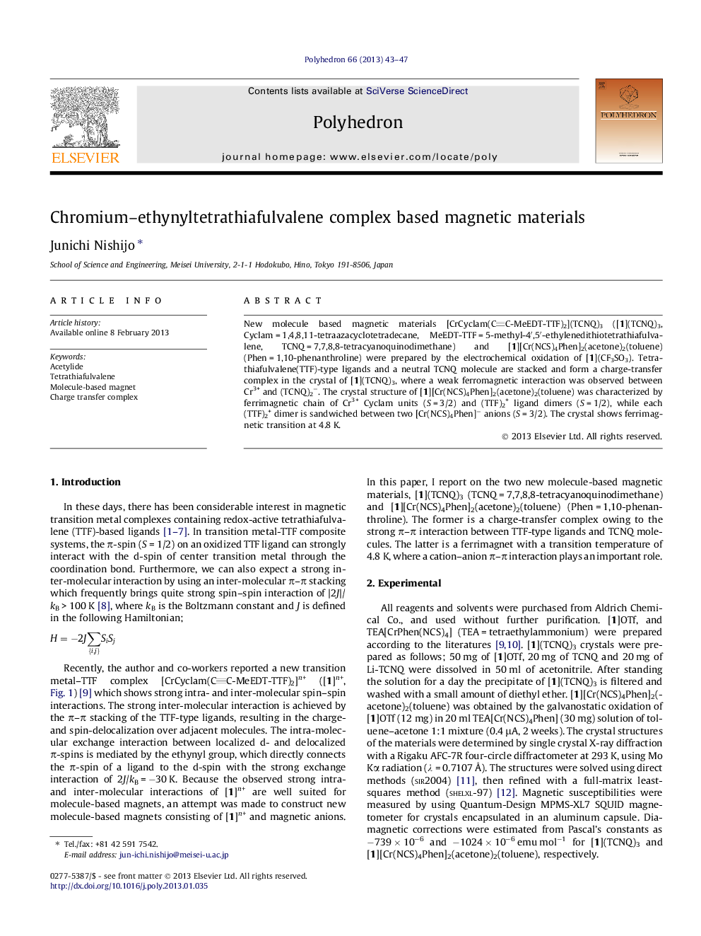 Chromium-ethynyltetrathiafulvalene complex based magnetic materials