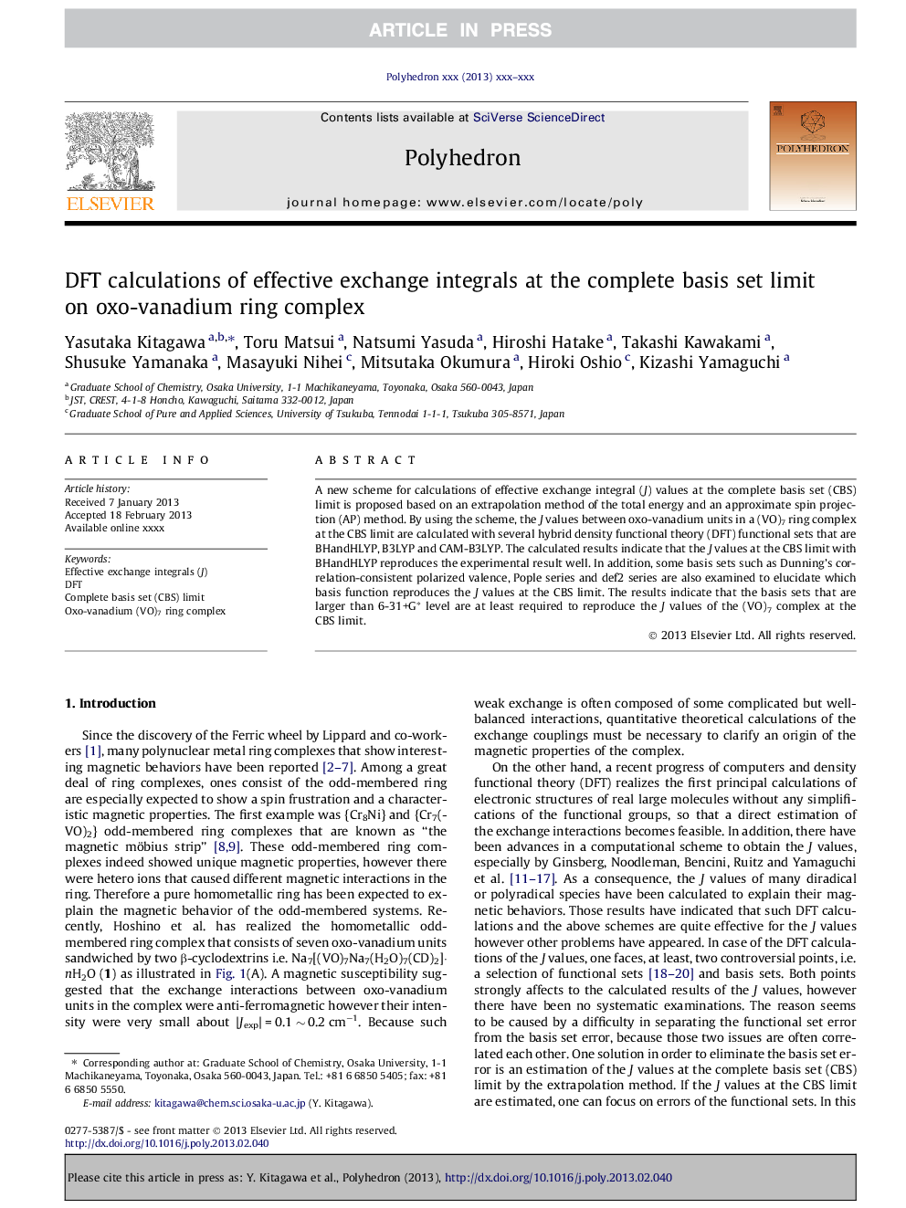 DFT calculations of effective exchange integrals at the complete basis set limit on oxo-vanadium ring complex