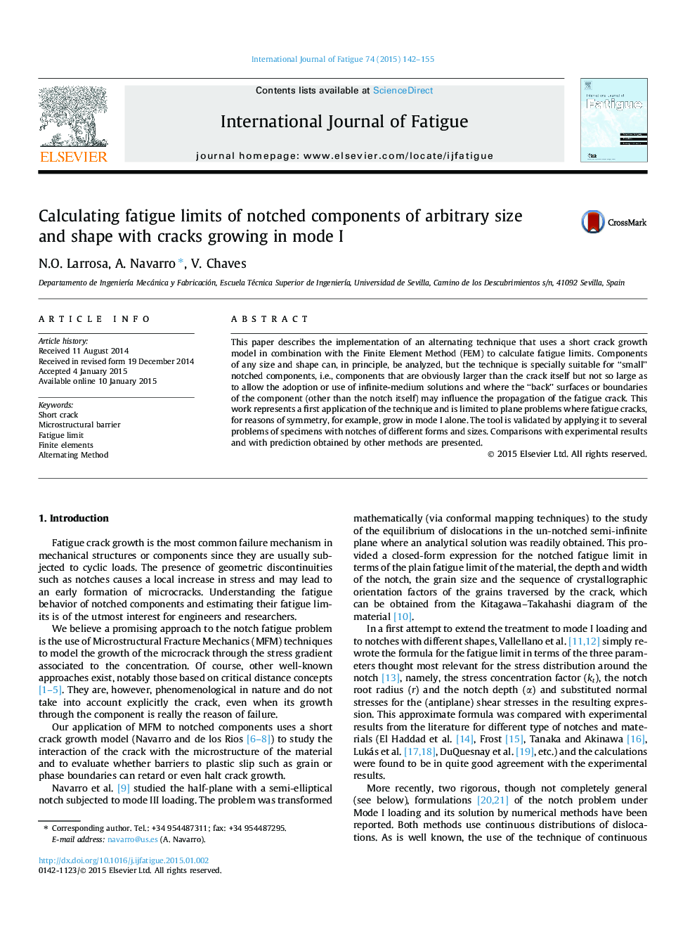 Calculating fatigue limits of notched components of arbitrary size and shape with cracks growing in mode I