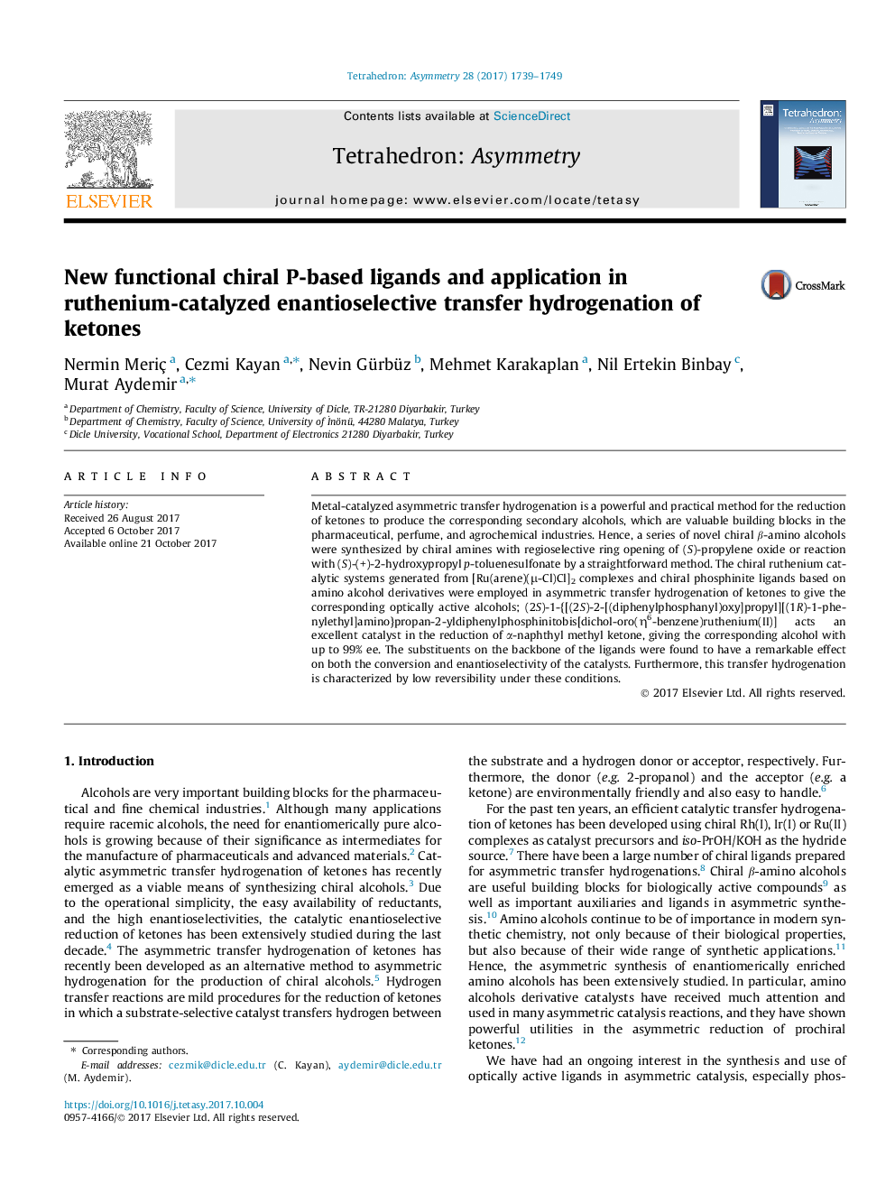 New functional chiral P-based ligands and application in ruthenium-catalyzed enantioselective transfer hydrogenation of ketones