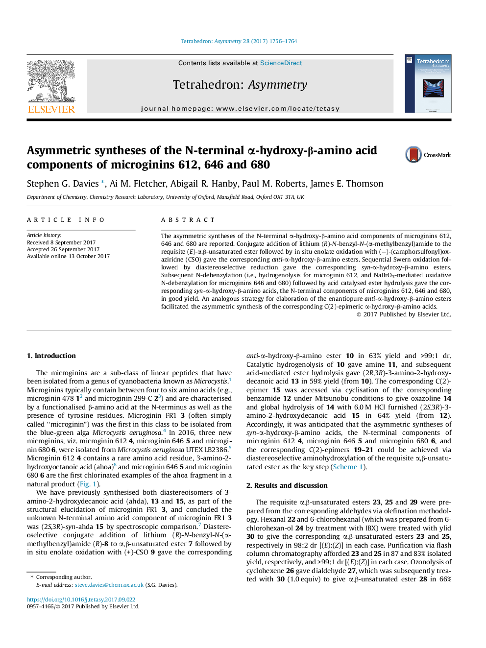 Asymmetric syntheses of the N-terminal Î±-hydroxy-Î²-amino acid components of microginins 612, 646 and 680