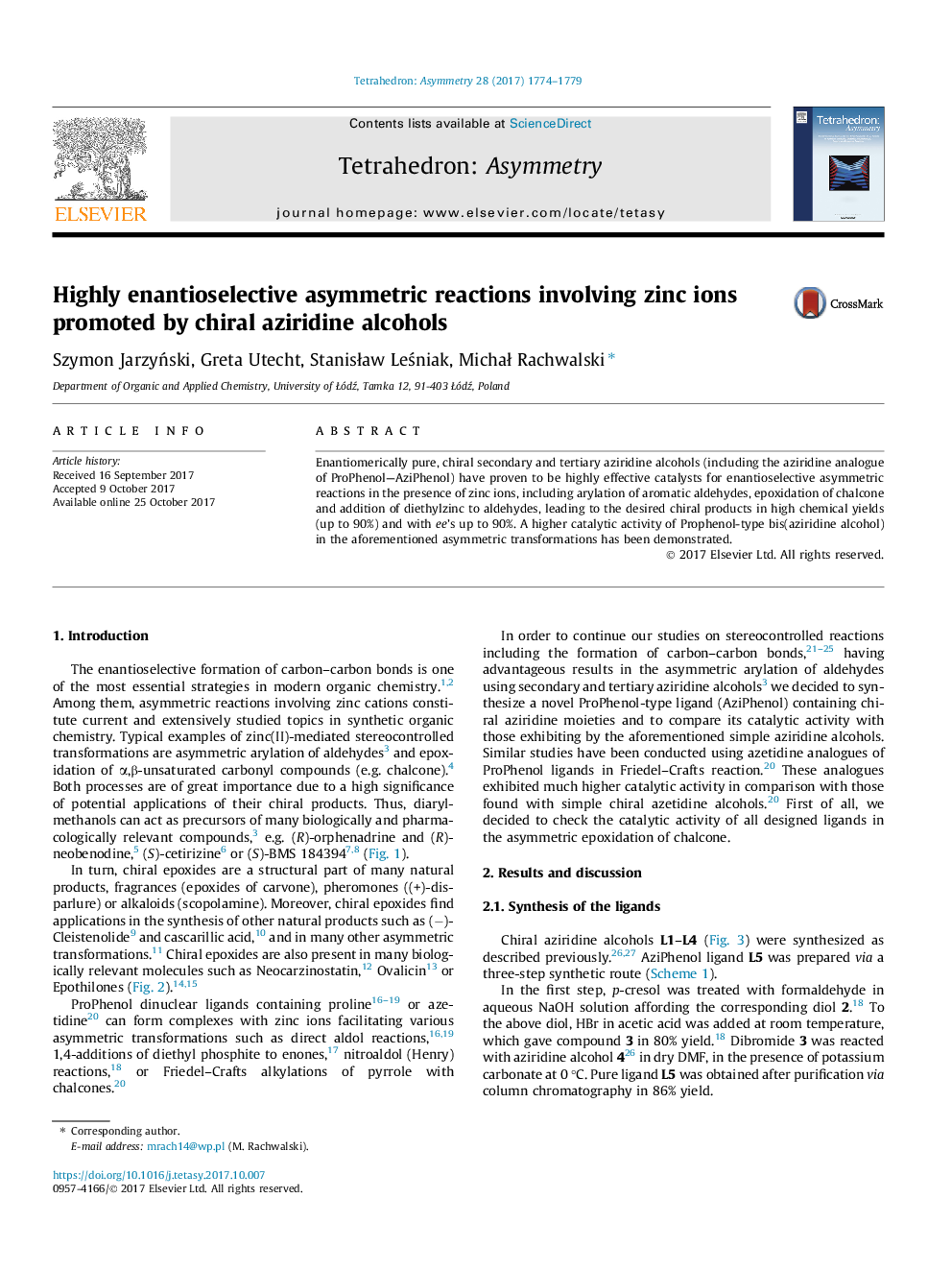 واکنش های نامتقارن بسیار انانتیزه کننده ای که شامل یون های رویی هستند و توسط کریستال های آیریسین 