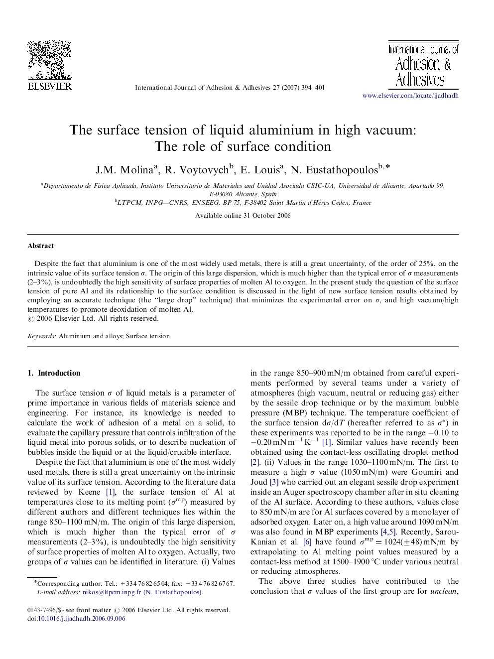 The surface tension of liquid aluminium in high vacuum: The role of surface condition