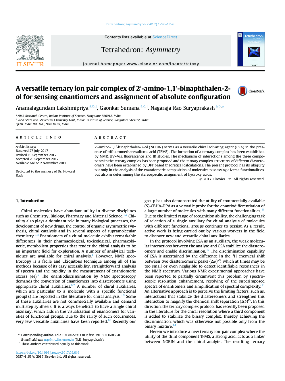 A versatile ternary ion pair complex of 2â²-amino-1,1â²-binaphthalen-2-ol for sensing enantiomers and assignment of absolute configuration