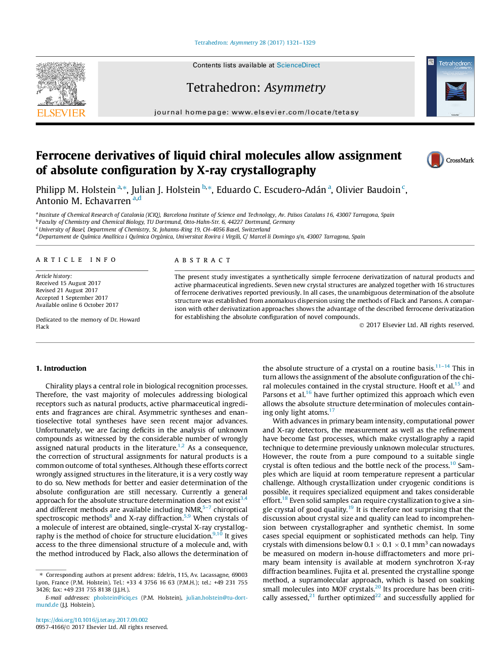 Ferrocene derivatives of liquid chiral molecules allow assignment of absolute configuration by X-ray crystallography
