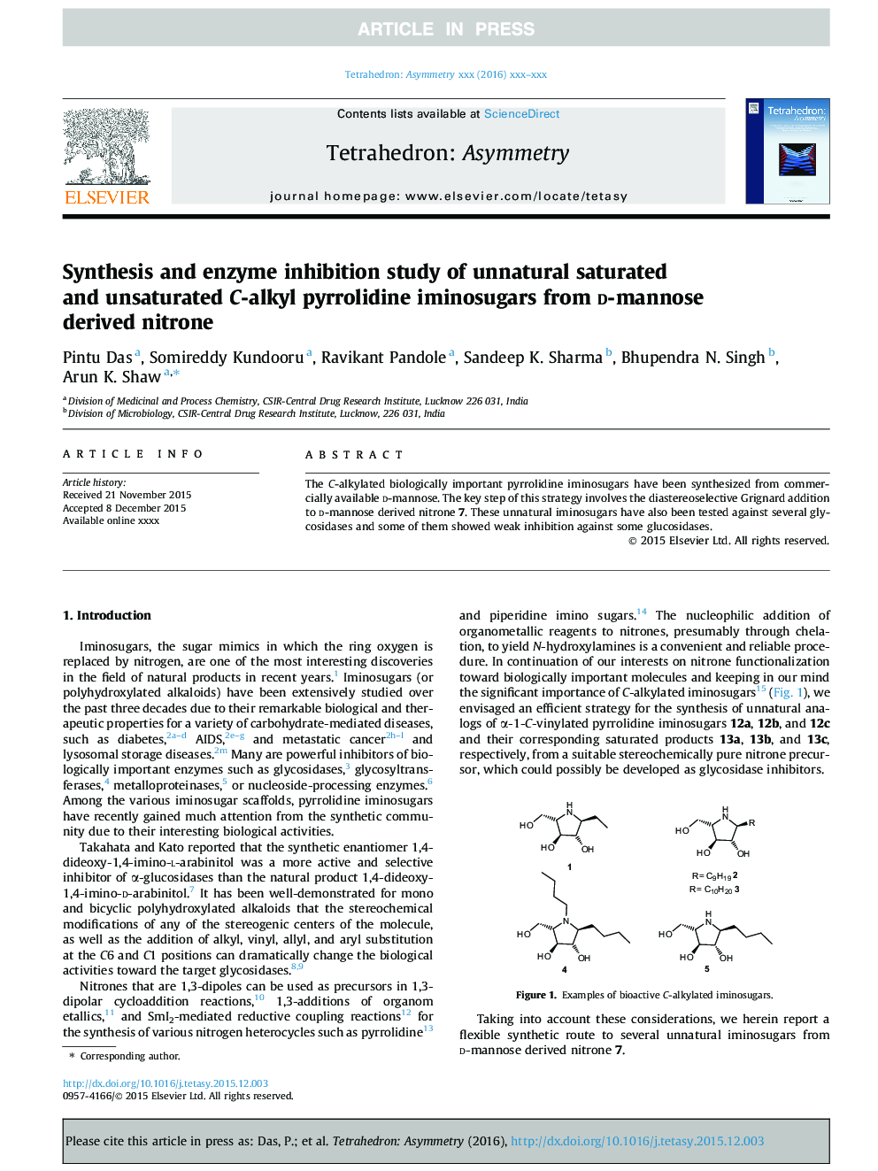 Synthesis and enzyme inhibition study of unnatural saturated and unsaturated C-alkyl pyrrolidine iminosugars from d-mannose derived nitrone