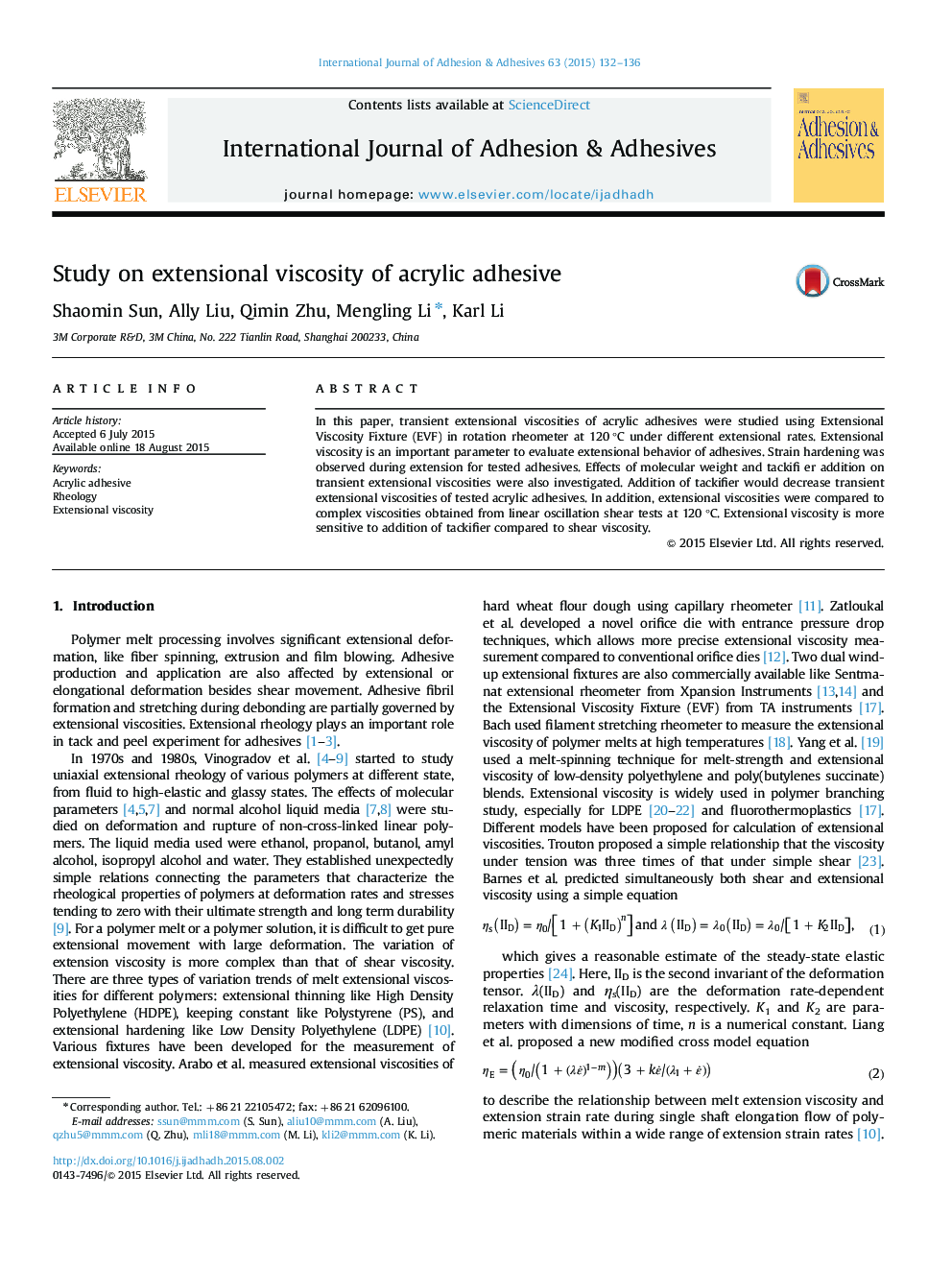 Study on extensional viscosity of acrylic adhesive