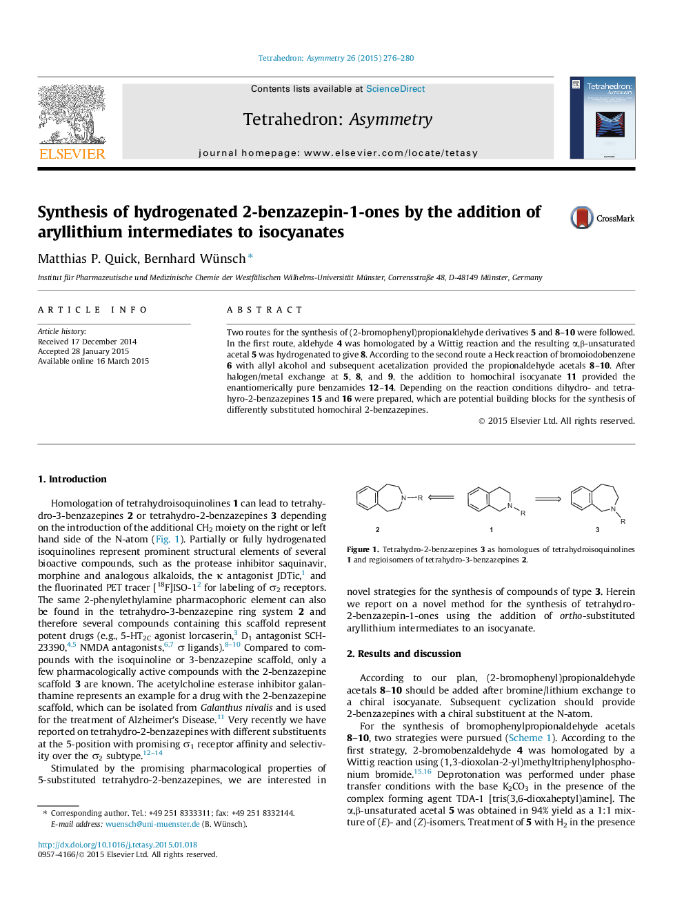 عکس صفحه اول مقاله: Synthesis of hydrogenated 2-benzazepin-1-ones by the addition of aryllithium intermediates to isocyanates Synthesis of hydrogenated 2-benzazepin-1-ones by the addition of aryllithium intermediates to isocyanates