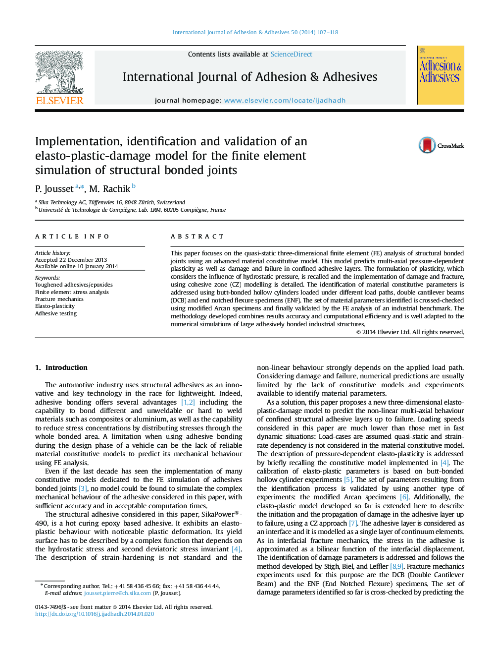 Implementation, identification and validation of an elasto-plastic-damage model for the finite element simulation of structural bonded joints