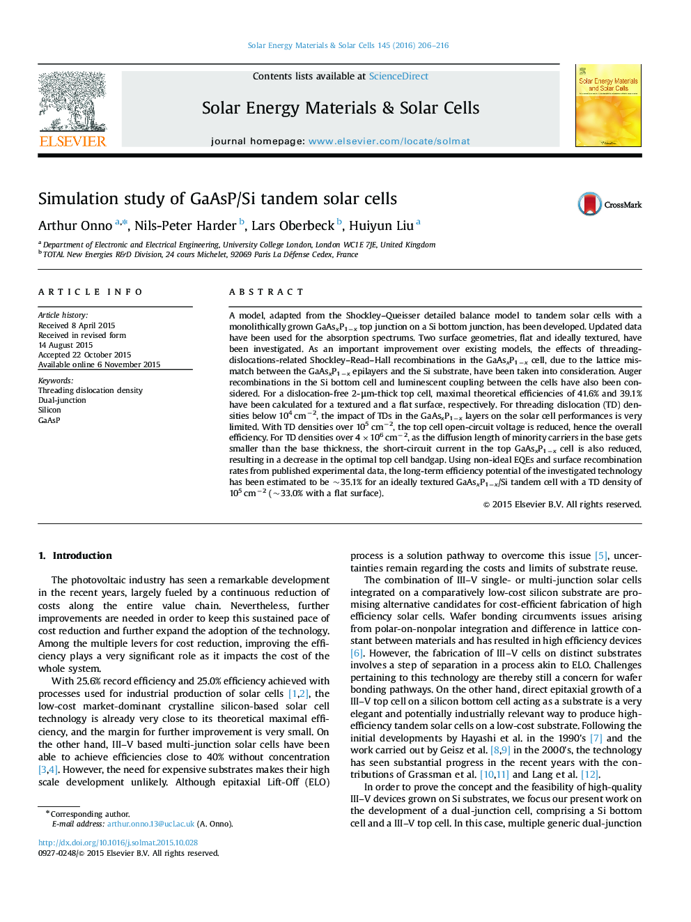 Simulation study of GaAsP/Si tandem solar cells