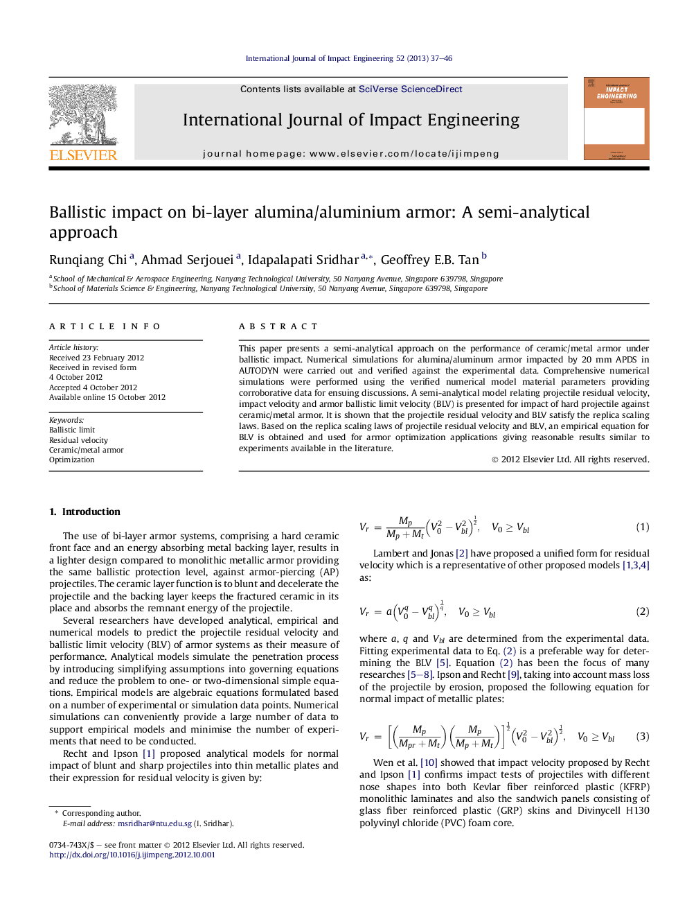 Ballistic impact on bi-layer alumina/aluminium armor: A semi-analytical approach