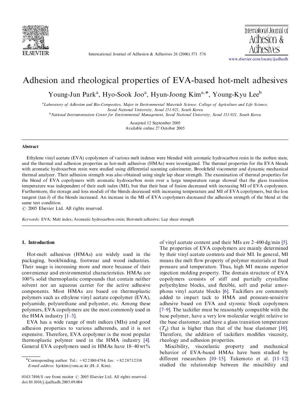 Adhesion and rheological properties of EVA-based hot-melt adhesives