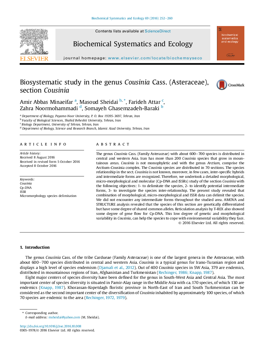 Biosystematic study in the genus Cousinia Cass. (Asteraceae), section Cousinia