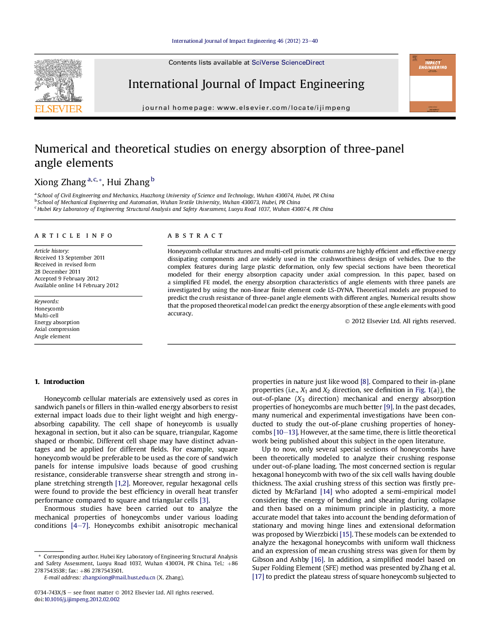 Numerical and theoretical studies on energy absorption of three-panel angle elements