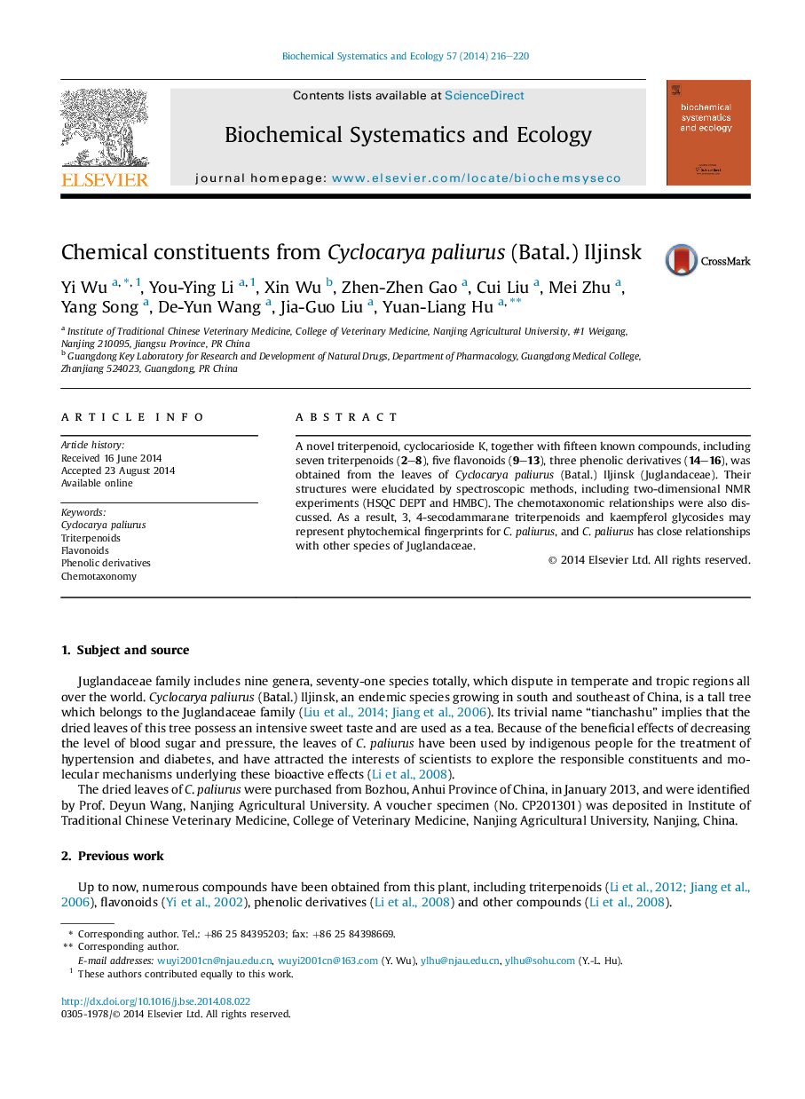 Chemical constituents from Cyclocarya paliurus (Batal.) Iljinsk