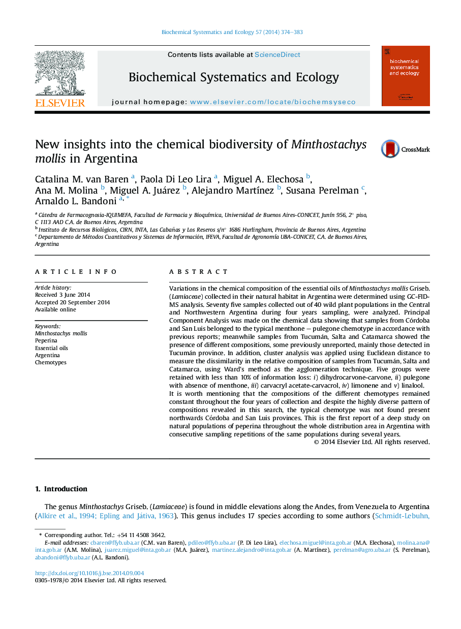 New insights into the chemical biodiversity of Minthostachys mollis in Argentina