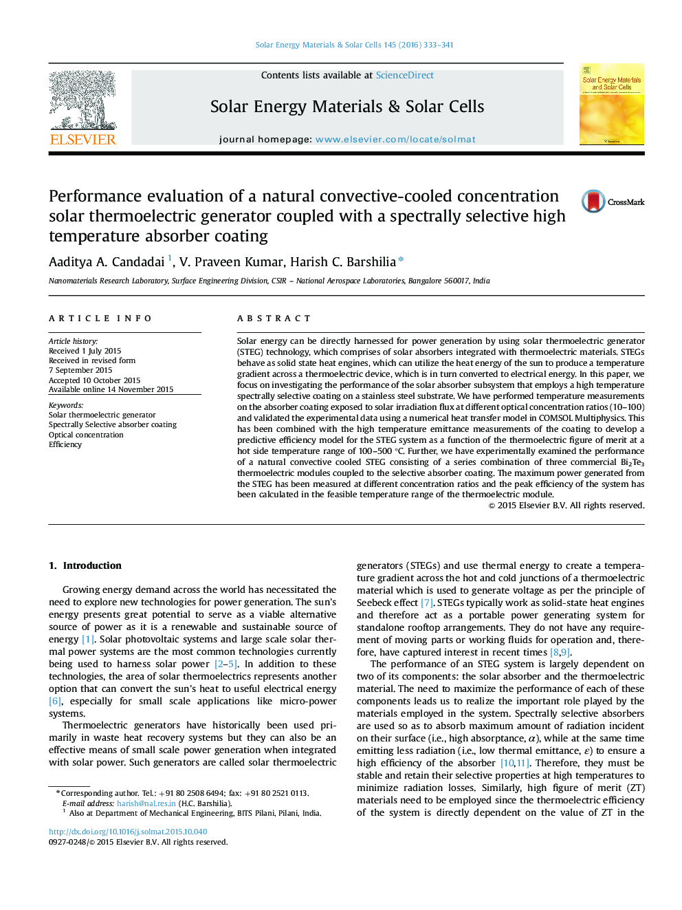 Performance evaluation of a natural convective-cooled concentration solar thermoelectric generator coupled with a spectrally selective high temperature absorber coating