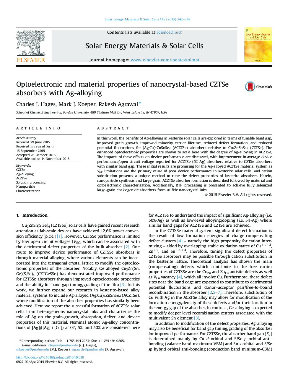 Optoelectronic and material properties of nanocrystal-based CZTSe absorbers with Ag-alloying