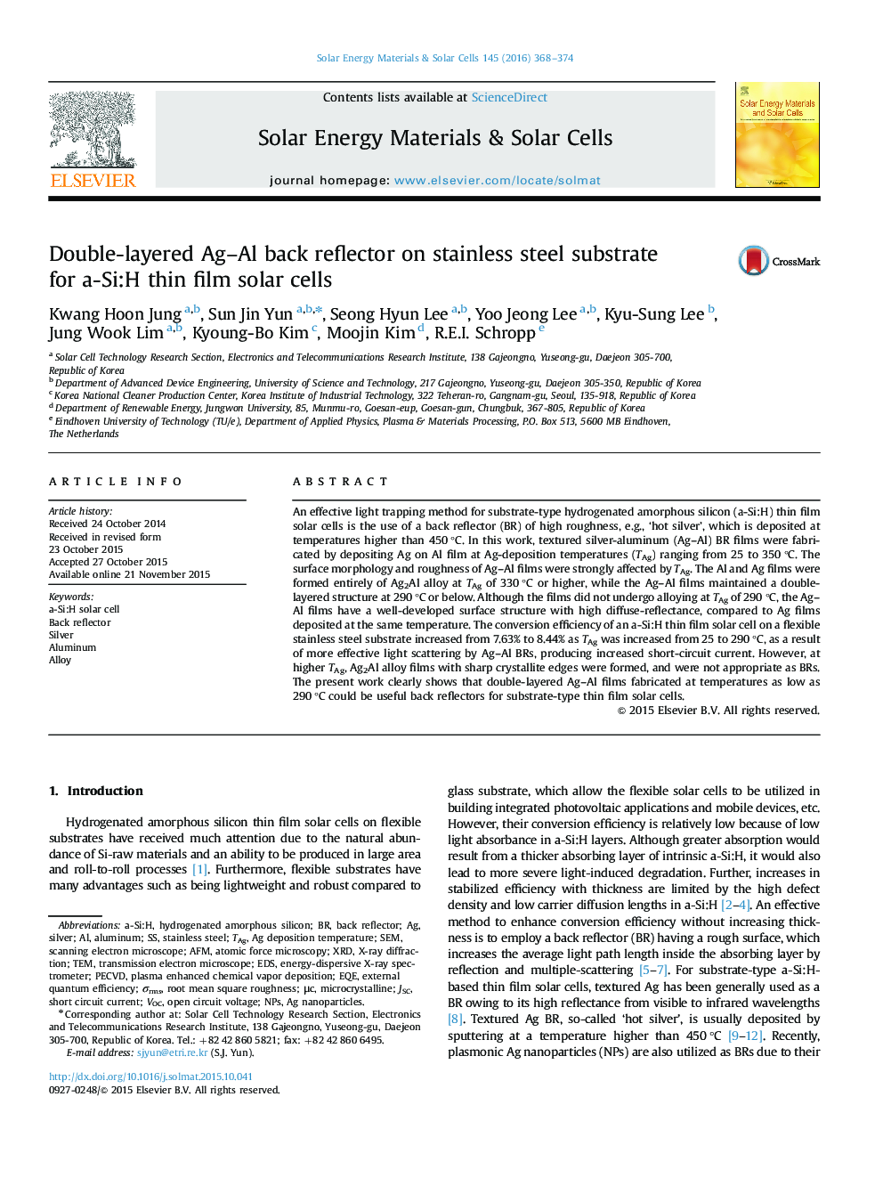 Double-layered Ag–Al back reflector on stainless steel substrate for a-Si:H thin film solar cells