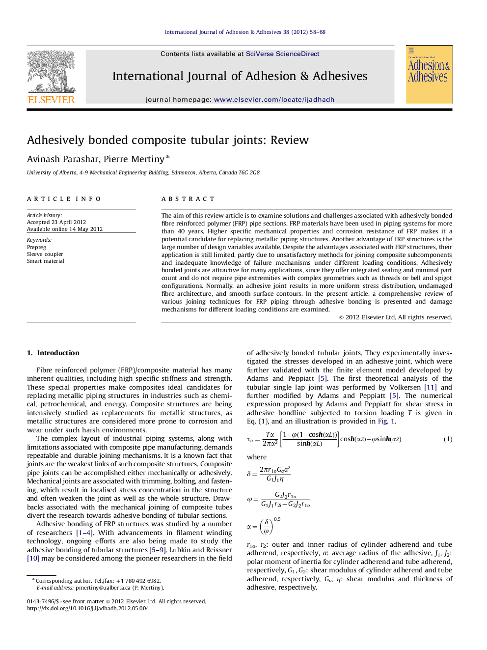 Adhesively bonded composite tubular joints: Review