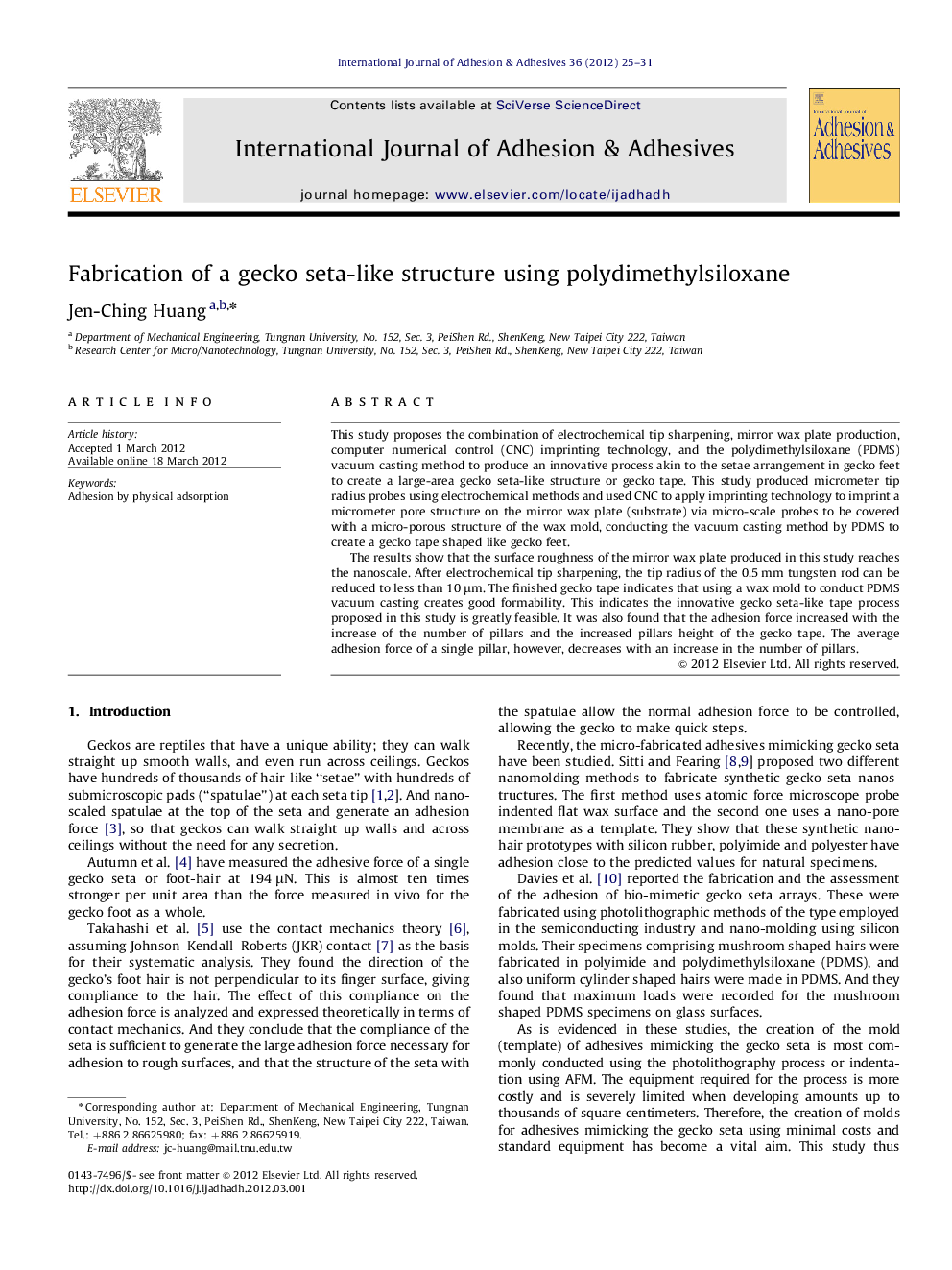 Fabrication of a gecko seta-like structure using polydimethylsiloxane