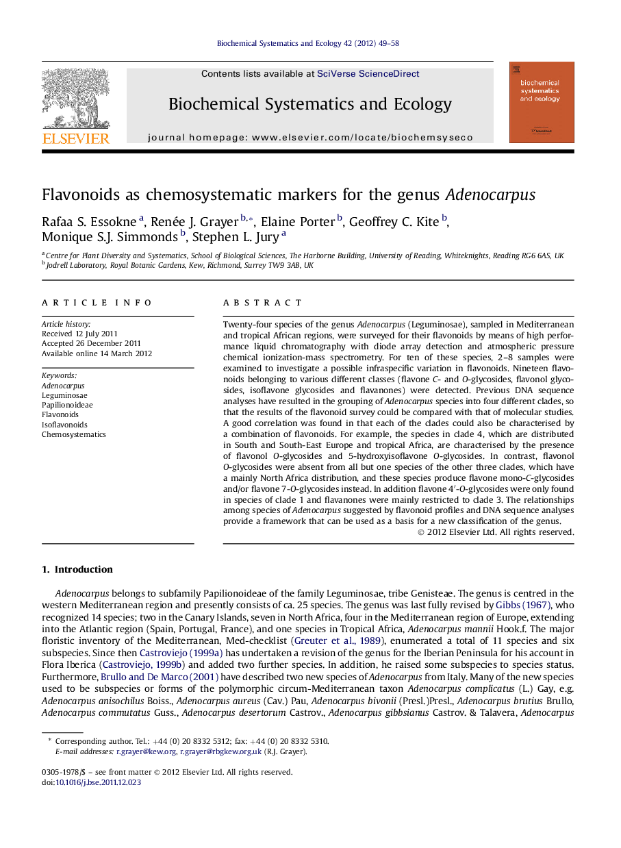 Flavonoids as chemosystematic markers for the genus Adenocarpus