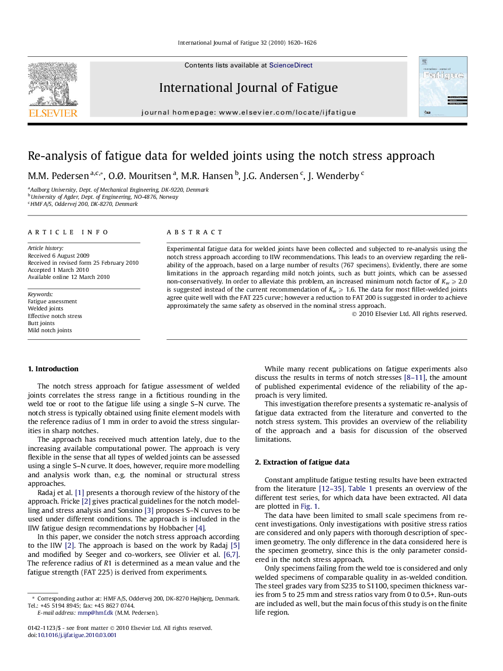 Re-analysis of fatigue data for welded joints using the notch stress approach