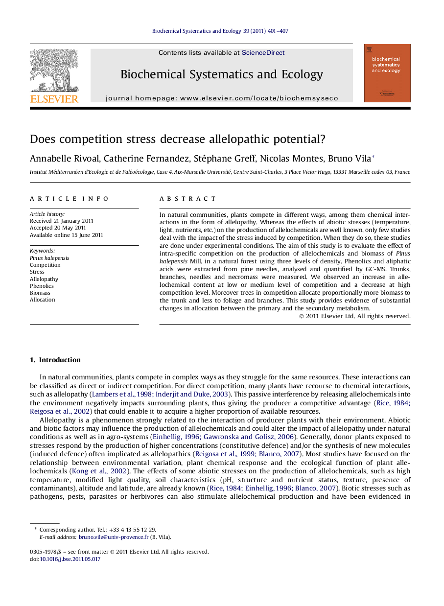 Does competition stress decrease allelopathic potential?