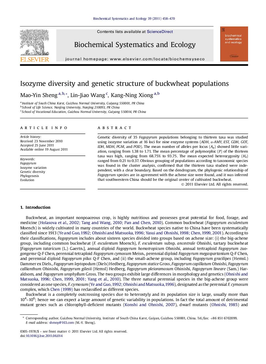 Isozyme diversity and genetic structure of buckwheat populations