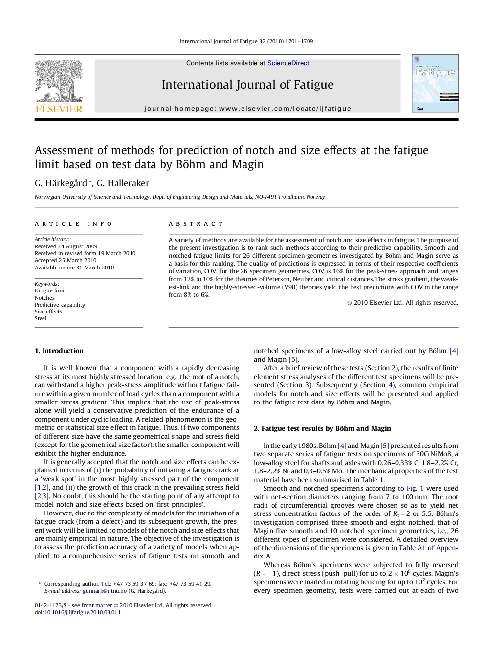 Assessment of methods for prediction of notch and size effects at the fatigue limit based on test data by Böhm and Magin