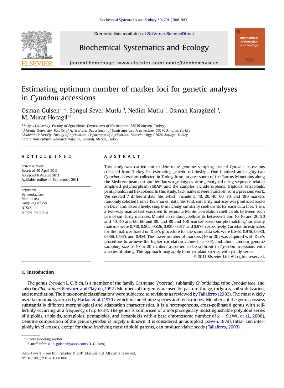 Estimating optimum number of marker loci for genetic analyses in Cynodon accessions