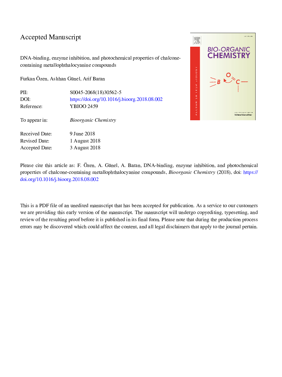 DNA-binding, enzyme inhibition, and photochemical properties of chalcone-containing metallophthalocyanine compounds