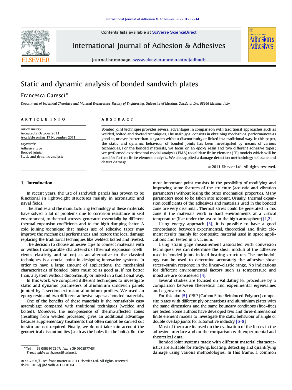 Static and dynamic analysis of bonded sandwich plates